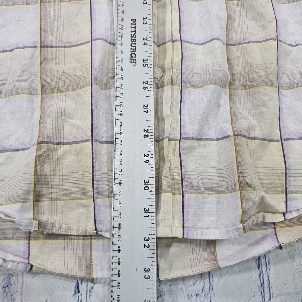 Sean John Shirt MENS SZ XXL Beige Purple Plaid Button Up Short Sleeve Y2K Diddy - Picture 2 of 11